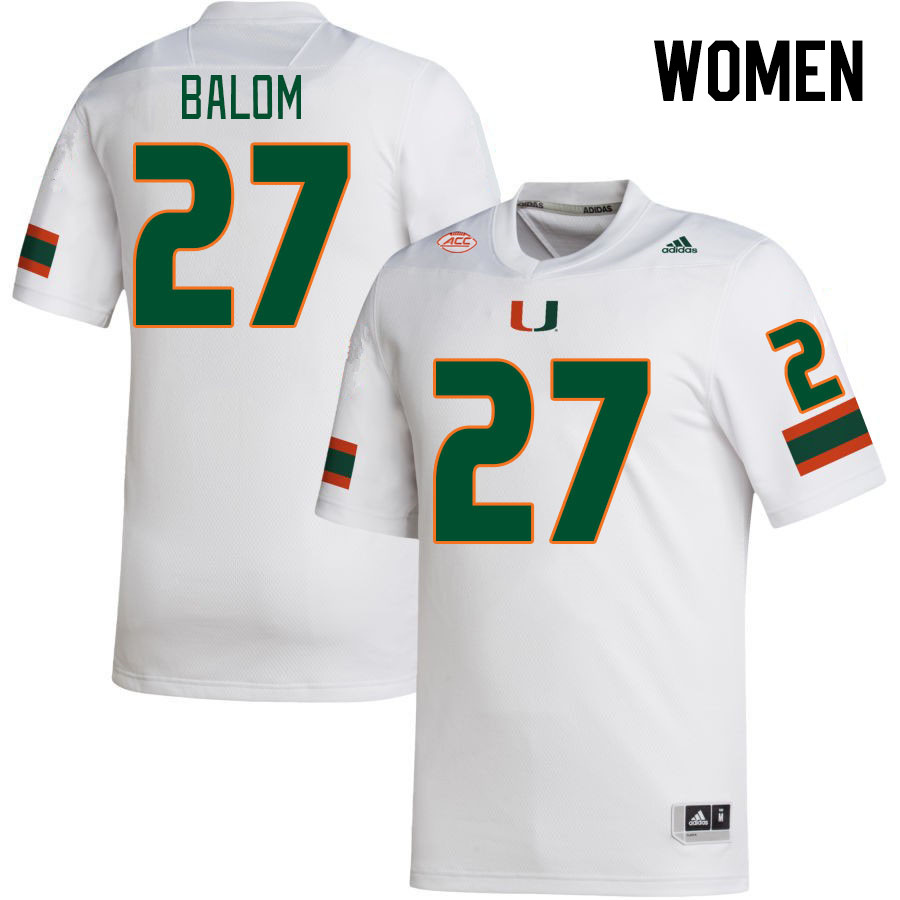 Women #27 Brian Balom Miami Hurricanes College Football Jerseys Stitched-White - Click Image to Close